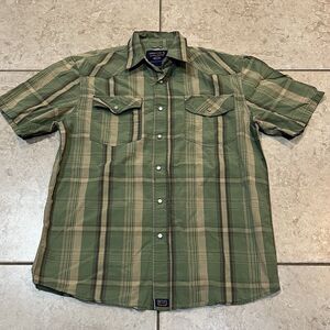 Smiths Workwear Shirt Men Medium Green Plaid Short Sleeve Button Up Casual Adult